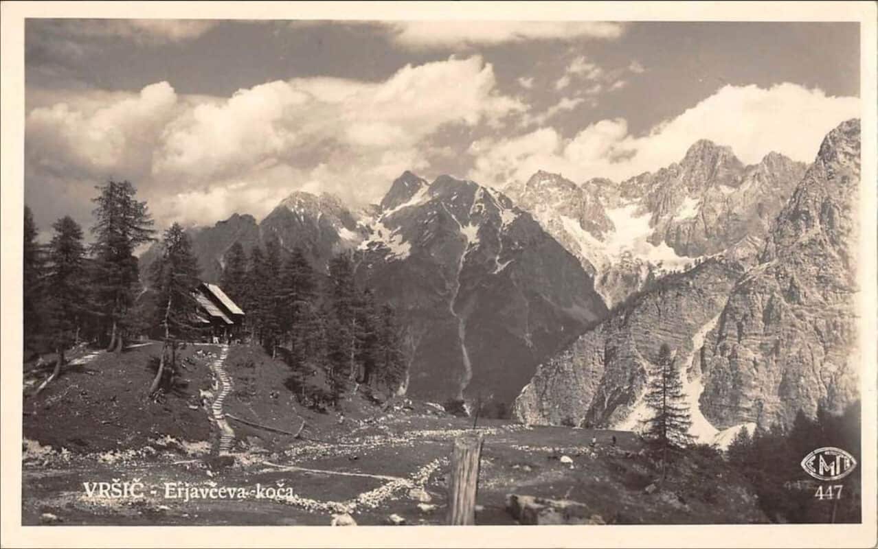 Postkarte der Erjavec-Hütte (ohne Datum)